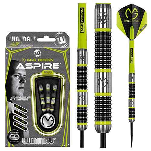 WINMAU Michael Van Gerwen MvG Aspire Tungsten Steeltip Darts Set with Prism Flights and Nylon Shafts (Stems)