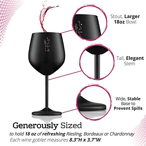 Black Stainless Steel Wine Glass Set of 2 - Unbreakable 18 oz Travel & Outdoor Wine Glasses