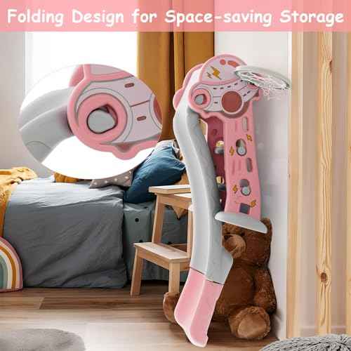 BABY JOY Toddler Slide, 3 in 1 Folding Baby Slide Climber Playset, Freestanding Slide with Long Slipping Slope, Basketball Hoop, Indoor and Outdoor Playground for Kids Boys & Girls Gift Present