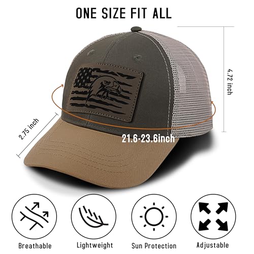 American Flag Trucker Hat for Men Women Gray-Green/Brown Adjustable Mesh Baseball Cap