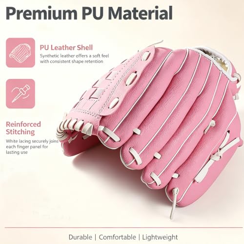Kids Youth Adult Baseball Glove 10.5'' Softball Mitt Left/Right Hand Pink