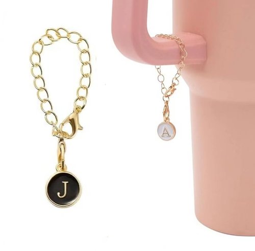 Name ID Letter Handle Charm Accessories for Stanley Cup and Tumbler - Initial Identification Charms (J, Black Round)