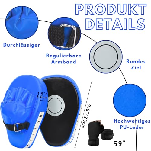 Kids Blue Boxing Gloves and Punching Mitts Set with Hand Wraps - 3-in-1 Martial Arts Gear