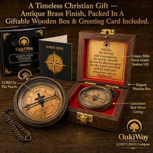 Christian Compass with Joshua 1:9 Scripture - Faith Gift for Men & Boys - Variation: Joshua 1:9