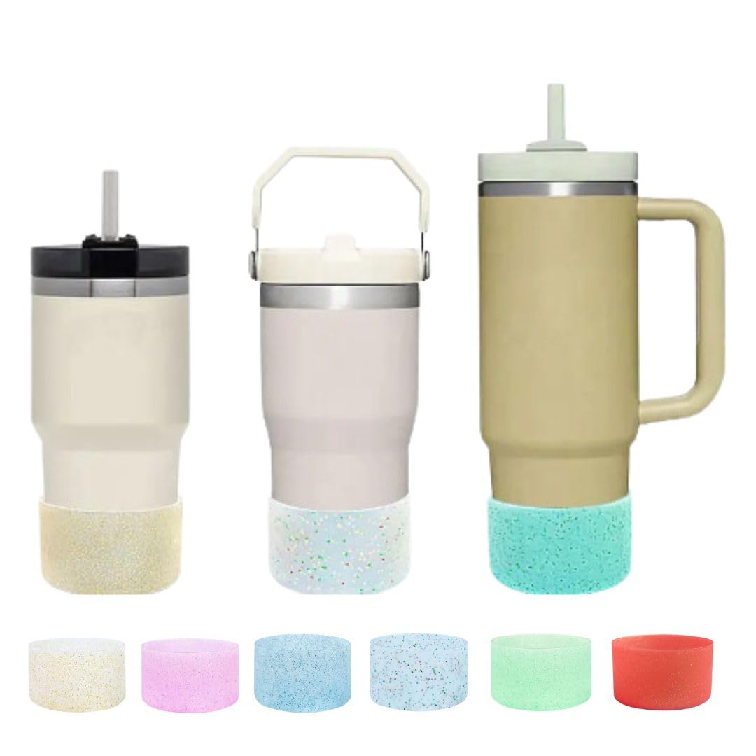 Generic Glitter Silicone Sleeve/Boot for Stanley Cup Protector 20oz-40oz & Anti-Slip BPA Free Bottom Cover Bumper for Sport Bottles & Stanley Cup Accessories (Rose RED W/Glitter)
