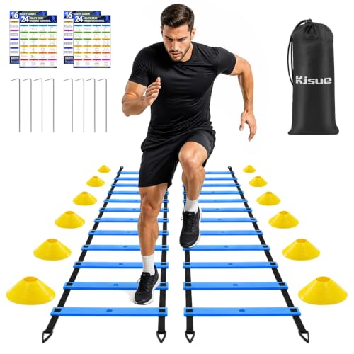 Blue 2 Pack 20ft Speed Agility Ladder Set - Adjustable Training Equipment