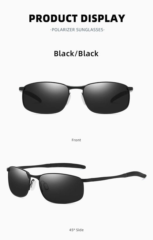 BrillayView Polarized Black Sunglasses for Men（Slightly Wider Version） UV400+ Protection Skinny Metal Frame Retro Sunnies Rectangle lentes de sol hombre Driving Aviator Motorcycle Shades