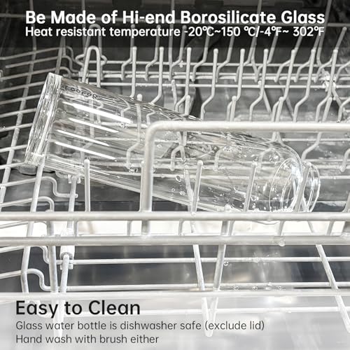 Military Green Borosilicate Glass Water Bottle 32 oz with 2 Lids & Straw