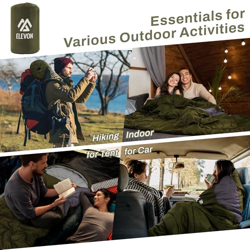 1-Person Lightweight Double Sleeping Bag with Pillows for Camping - Green