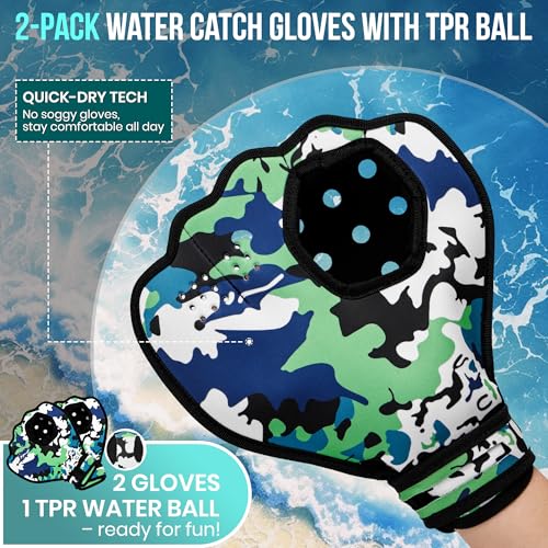 Water Baseball Glove and Bouncing Ball Set - Green for Pool & Beach Water Games