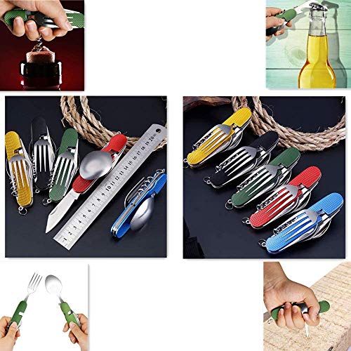 6-in-1 Multi-Function Camping Utensil Set Black + Green Detachable Spoon Fork Knife
