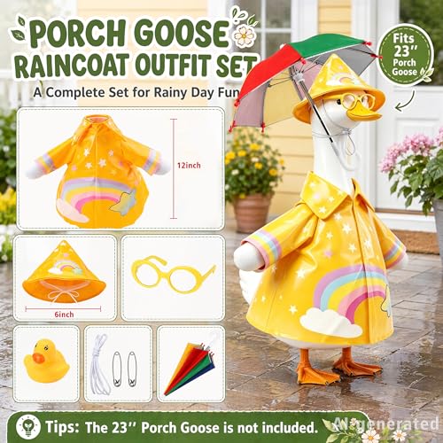Raincoat Porch Goose Outfit Set with Hat & Accessories for 23" Statue - Yellow Rainbow Pattern