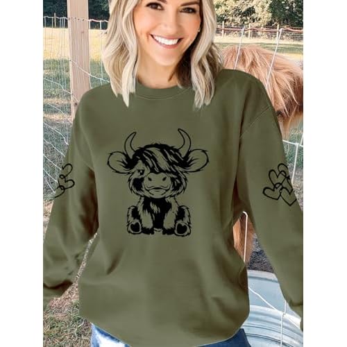 Women Highland Cow Sweatshirt Cute Cowgirl Gift Christmas Farm Sweatshirt Ribbon Long Sleeve Shirts