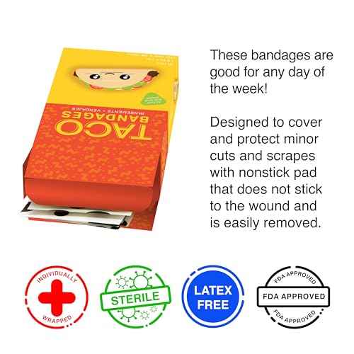 GAMAGO Taco Bandages for Kids & Kidults - Set of 18 Individually Wrapped Self Adhesive Bandages - Sterile, Latex-Free, Easily Removable - Funny Gift & First Aid Addition