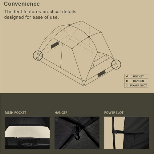 CAMVIL Crab 2 Person Double Layer Black Canvas Cotton Tent, Portable Breathable Easy Set Up Backpacking Tent (Green)