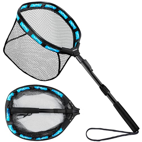 Floating Fishing Net with Telescopic Handle 11.8 inch Hoop - Blue Extendable