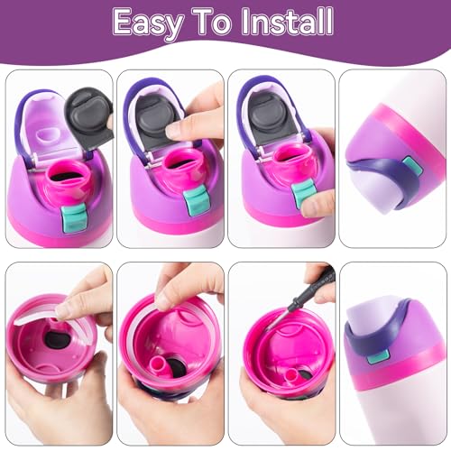 12PCS Replacement Straws Compatible with Owala 24oz/32oz with 2 Cleaning Brushes 6 Reusable Stainless Steel Straw 2 Water Bottle Seal Ring 2 Replacement Stopper for Owala Freesip (Grey)
