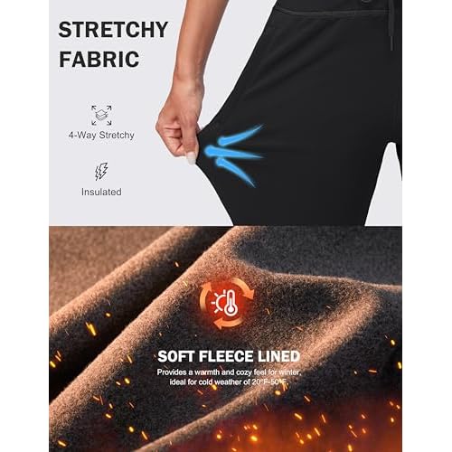 G Gradual Women's Fleece Lined Joggers High Waisted Water Resistant Thermal Winter Sweatpants Running Hiking Pockets