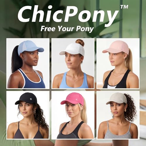 Women's Small-Medium Black UPF 50+ Cooling Ponytail Baseball Cap - Active Sun Hat