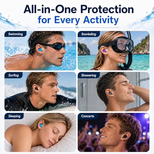Reusable Waterproof Ear Plugs for Swimming Adults & Teens - 5 Pairs with Color Options & Cases