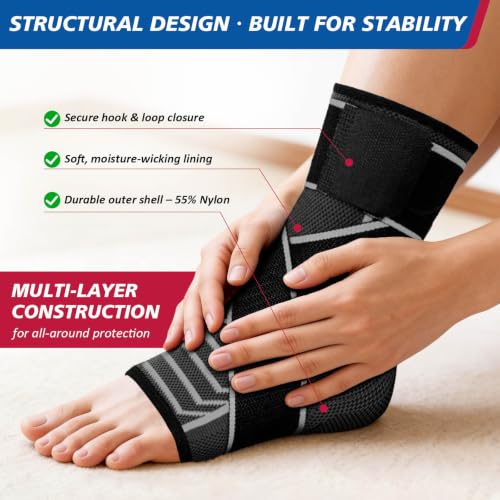 Ankle Brace for Plantar Fasciitis Relief Adjustable Strap Men Women Large Grey