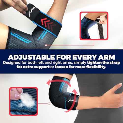 Dr. Arthritis Compression Sleeve & Elbow Pads, Elbow Brace for Tendonitis and Tennis Elbow for Women & Men with Adjustable Strap, Arm Wraps for Pain Relief, Golfers, Lifting, Bursitis & Sports Recovery (Medium)