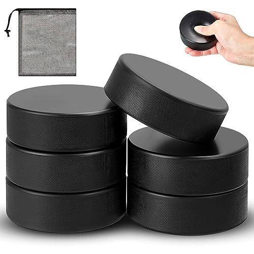 Foam Hockey Pucks Set - 6 Pieces with Mesh Bag - Classic Black / 10 Variation
