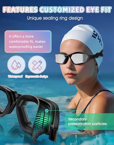 Greatever Adult Swim Goggles Anti-Fog UV Wide View - Black Silver Lens