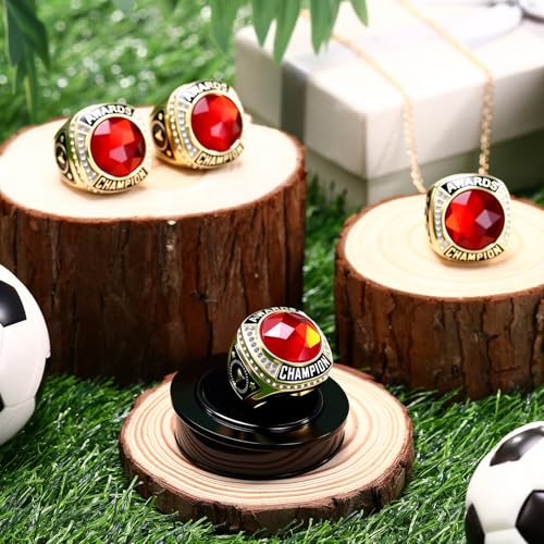 Landical 10 Pack Championship Rings with Chains and Display Stand - Red Gold Variation