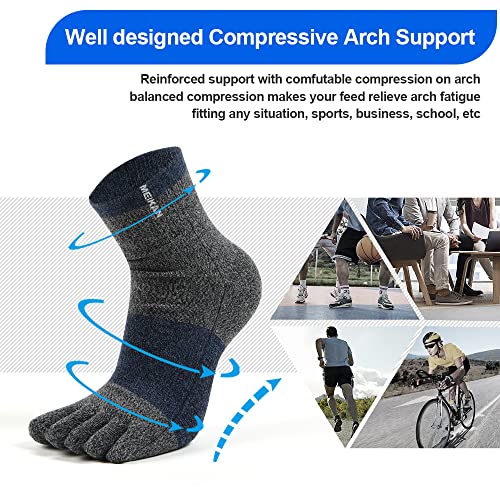 Men's Cotton Toe Socks 5-Finger Compression Crew No Show Athletic Socks - 4 Pairs (Size 7-11) Classic Stripe-02