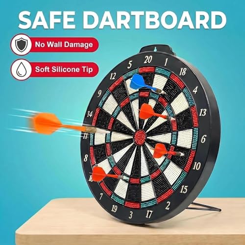 Portable Soft Tip Dartboard Set with Metal Stand - Indoor & Outdoor Play, Pets Friendly