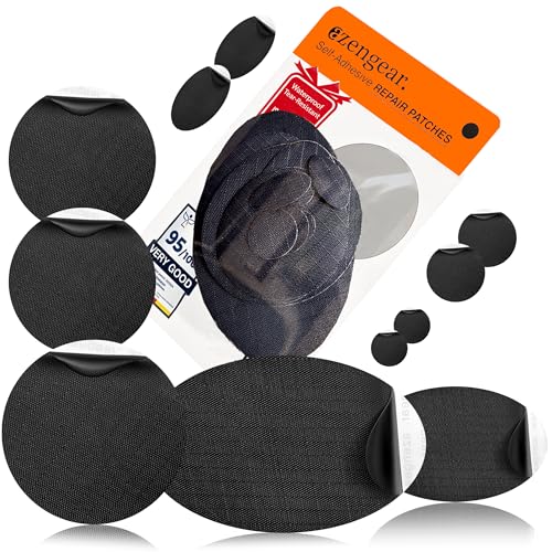 aZengear Repair Patches - Waterproof, Self-Adhesive, Tear-Cold-Heat-Resistant Polyester Fabric to Fix Down Jacket, Puffer, Snowsuit, Shoe, Tent, PVC, Clothing, Upholstery (Black)