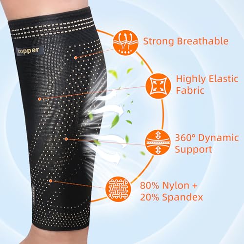 Hiball Copper Calf Compression Sleeves for Men & Women, Lower Leg Support Braces, Footless Graduated Compression Socks for Varicose Veins, Shin Splint, Lymphedema, Calf Pain Relief, Running (1 Pair)