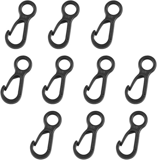 10Pcs Black Plastic Multifunction Snap Clip Hook Camping Carabiner Buckle,Camping Equipment Tent Buckle Clips Tent Hooks for Lights Hanging to Canopy Outdoor Tent Accessories and Keychain Carabiners