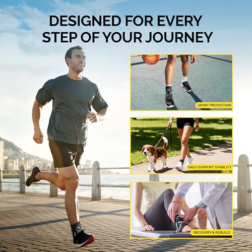 FEATOL Ankle Brace for Sprained Ankle, Adjustable & Comfortable Lace Up Support Stabilizer for Women Men with 2 Removable Side Splints, Protection for Sports, Running & Recovery Medium(11.8''-13'')