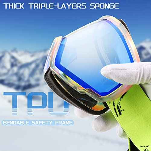 FEISEDY Goggles OTG - Over Glasses Motorcycle/Ski/Snowmobile Goggles for Men Women & Youth - 100% UV Protection B2960