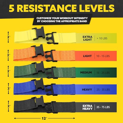 Fabric Resistance Bands for Working Out, 5-Band Set - Multicolor Buckle