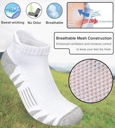 Heyoboy Men's Athletic Cushioned Ankle Socks 9-12 White - Pack of 5 Pairs