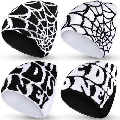 Ramede 4 Pcs Y2k Beanie - Double Sided Graphic Beanies for Men and Women, Acrylic Knitted Y2k Hats Accessories