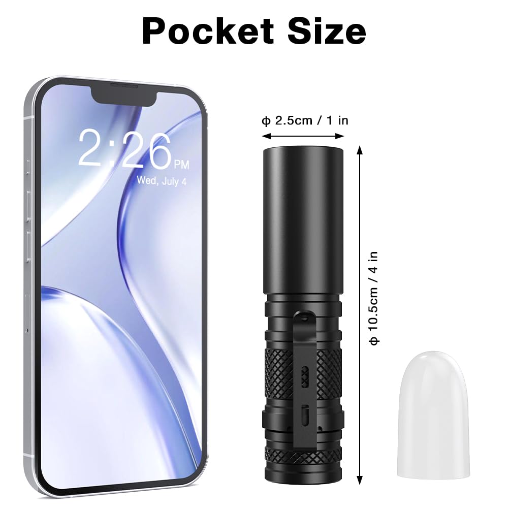 AUCLAYTEC 500 Lumens Tactical Flashlight, 6 Modes Pocket Flashlight Rechargeable High Bright Beam Small Handheld Flash Light Emergency Flashlights with Lampshade for Camping, Hiking, Walking (2 Pack)