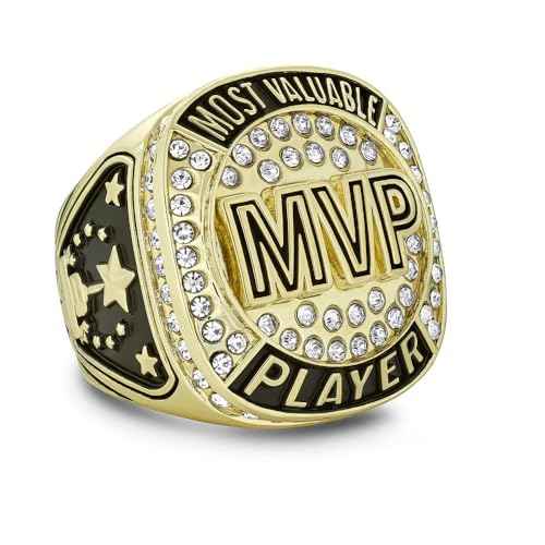 Express Medals Champion Gold MVP Most Valuable Player Trophy Ring Award Gift Prize with Display Neck Chain and Stand Championship Rings