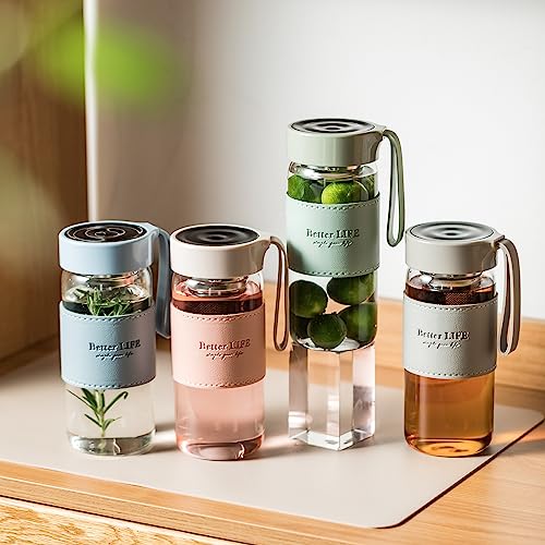 16 oz Glass Tea Bottle with Infuser, Leak-Proof Lid, Non-Slip Holster, Portable Water Bottle for Hot Cold Drinks