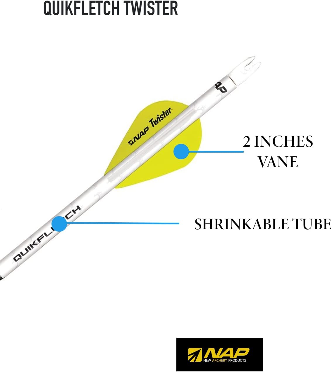 New Archery Products Quikfletch Twister 2" 3-Vane Stabilizing Fletching for Increased Accuracy of Compound Bow Arrows & Crossbow Bolts - 6 Pack