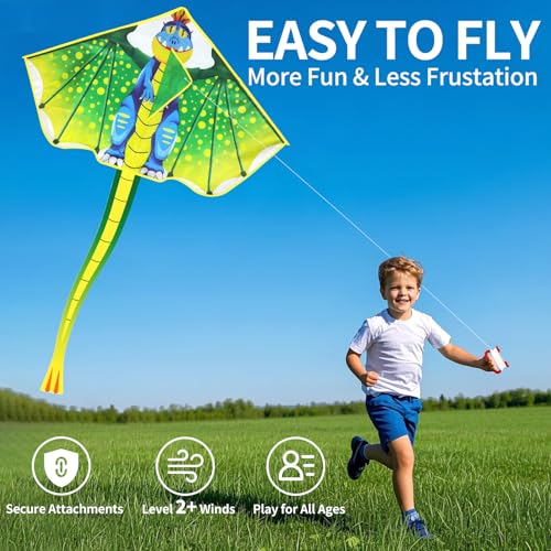 Large Dinosaur Kite for Kids 4-12 - Easy to Fly & Stable Outdoor Toy