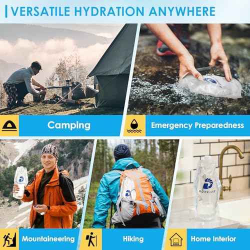 Filter Collapsible Water Bottles, 1L Canteens (32oz), Foldable Water Container for Traveling, Hiking, Camping, Backpacking - Lightweight, Reusable, Clear Design(4 Pack)