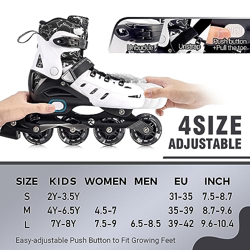 Kids Adjustable Inline Skates with Light Up Wheels - Black, Medium-Big Kid