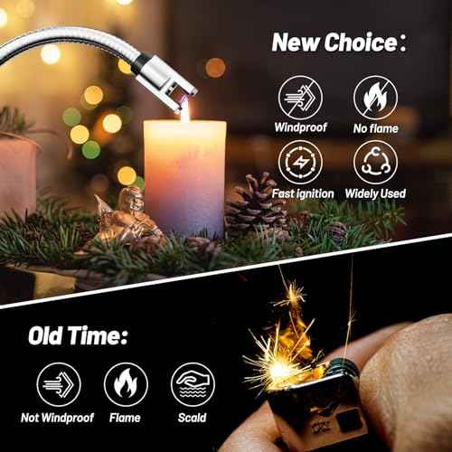 Electric Candle Lighter, Safty Lock, USB Type-C Port, Rechargeable Lighter, Windproof Flameless, Led Display, for Home Kitchen (Rose Gold)