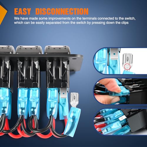 Nilight 6 Gang Rocker Switch Panel with Power Control Blue - 12V/24V