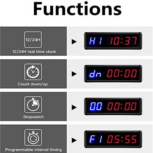 LED Gym Timer Countdown/Up Clock with Remote - Blue+Red Variation