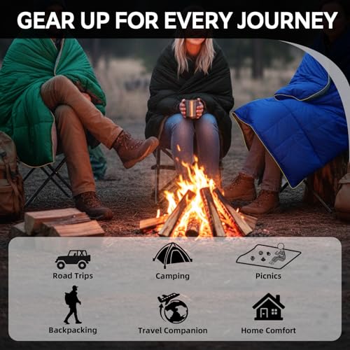 Down Camping Blanket - Lightweight Packable Outdoor Warm Blanket - Green/Brown